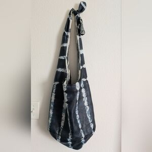 Unique Crossbody Leather Bag With Fabric Lining, Reversible, Tie On Strap